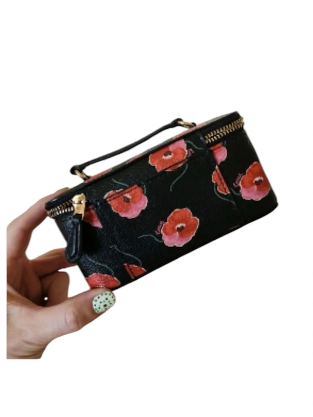 Coach mini Black Floral Poppy Cosmetic Case with Top Handle